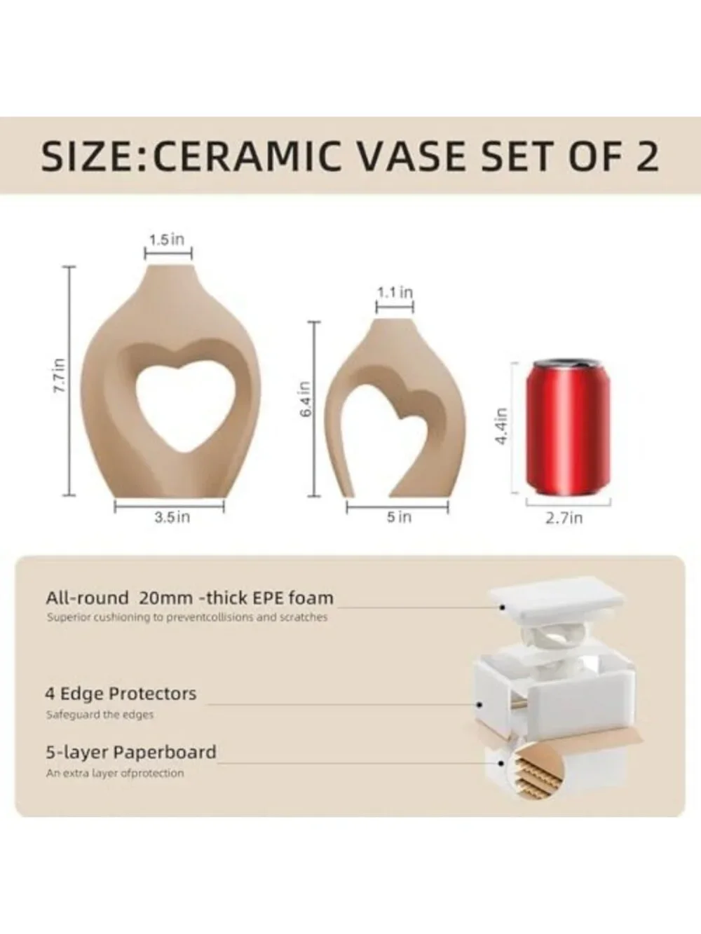 Heart Shaped Ceramic Flower Vases Set of 2 | Elegant Home Decor Accent